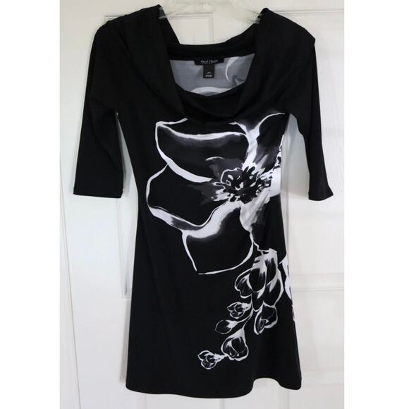 WHBM Black Floral Cowl Neck Dress L - Picture 3 of 9